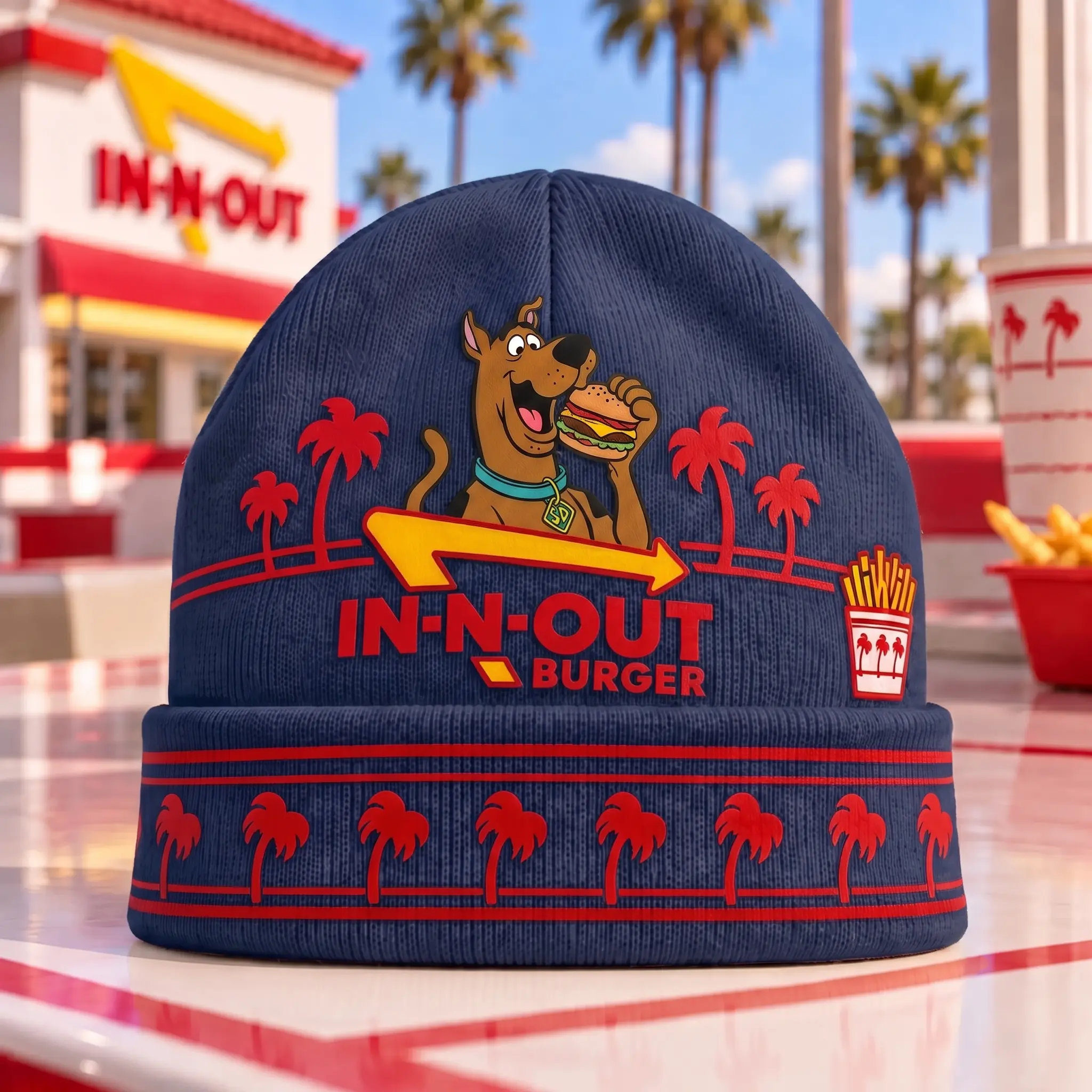 Scooby-Doo Mystery Burger & IN-N-OUT Palm Tree Graphic Beanie Combo Set NDN - Image 10