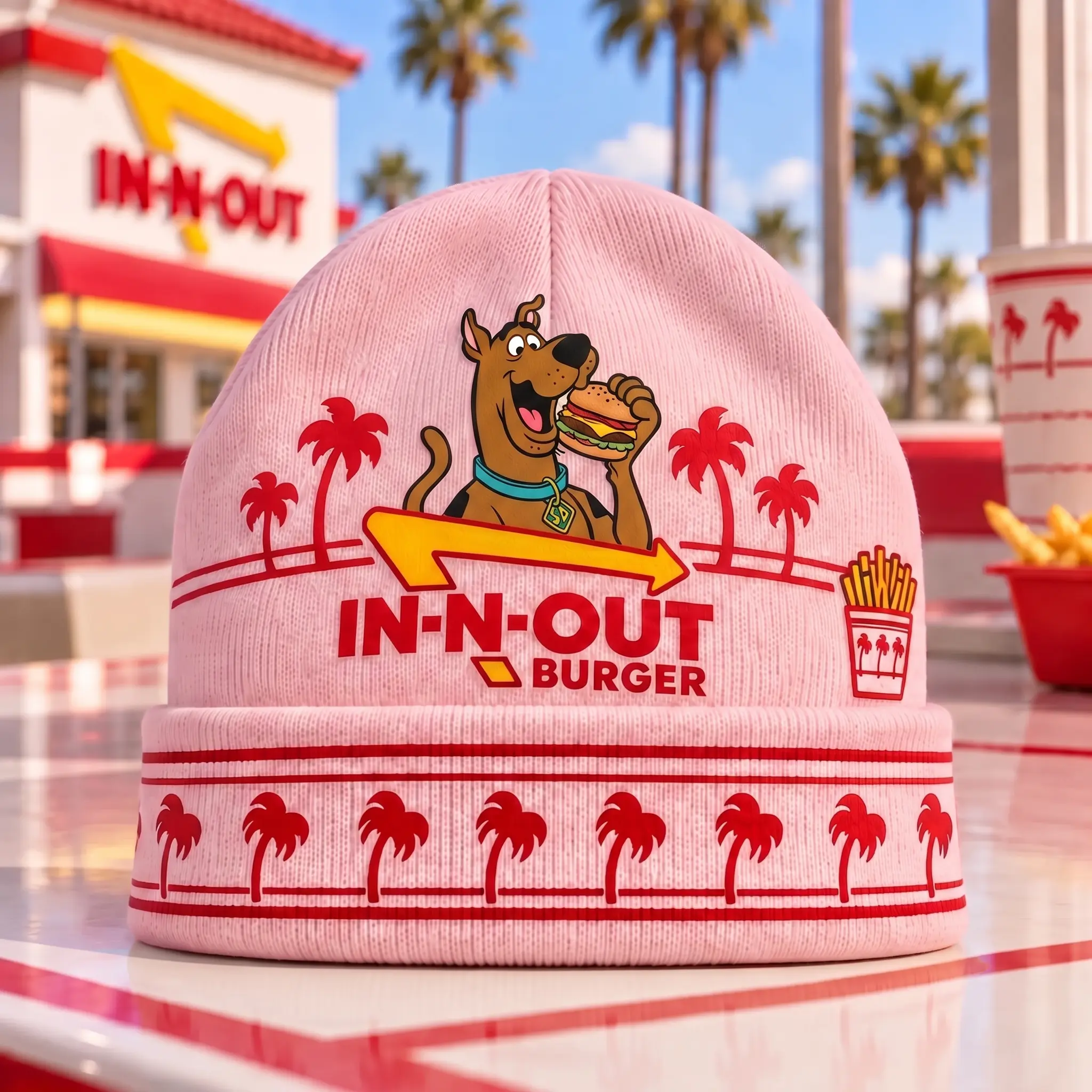Scooby-Doo Mystery Burger & IN-N-OUT Palm Tree Graphic Beanie Combo Set NDN - Image 4