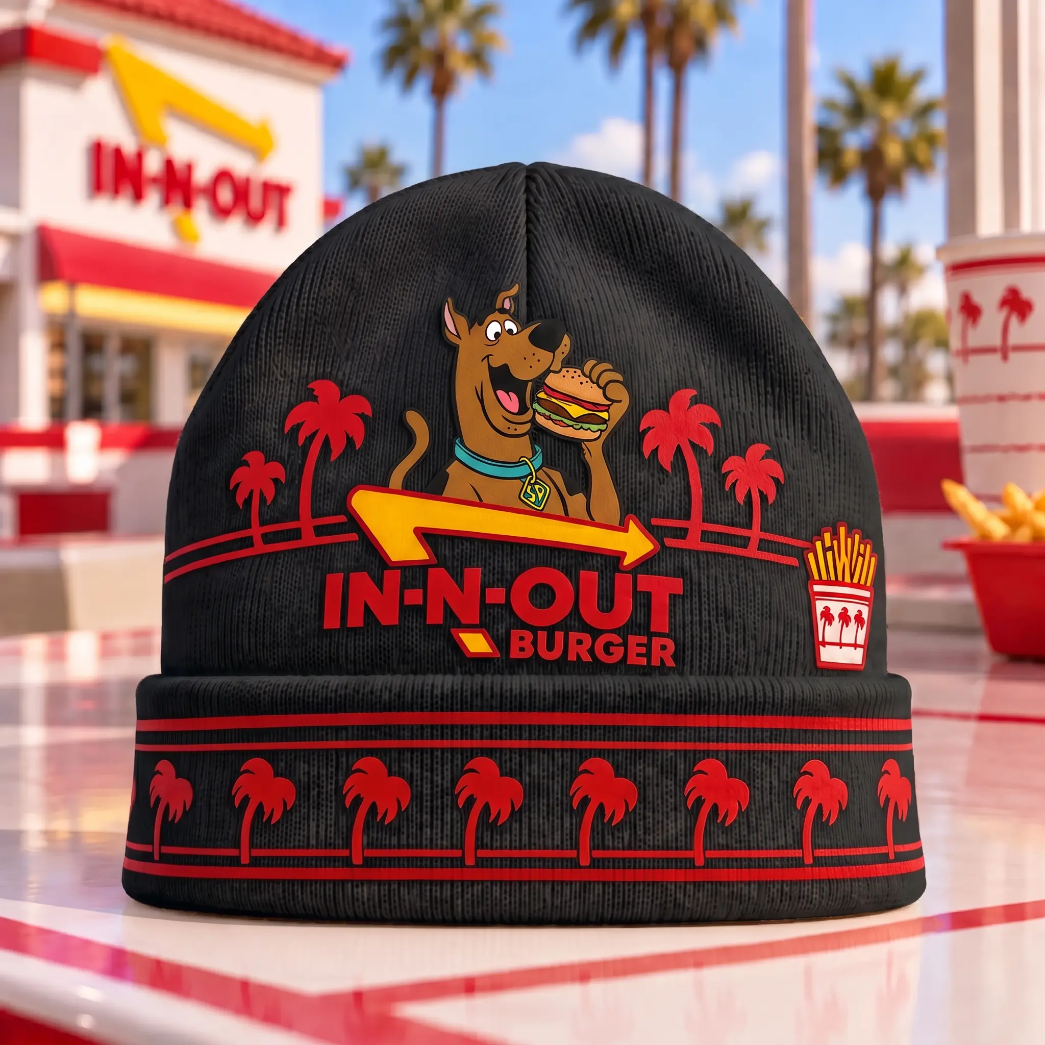 Scooby-Doo Mystery Burger & IN-N-OUT Palm Tree Graphic Beanie Combo Set NDN - Image 6