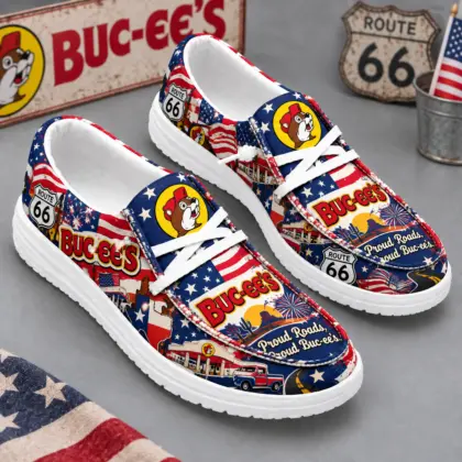 Buc-ee's Proud Roots Patriotic Flag Print Canvas Loafer Shoes For American Road Trips NDN standalone loafer