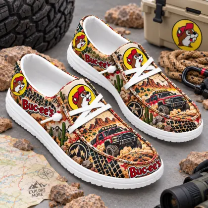 Buc-ee's Desert Cactus Road Trip Print Canvas Loafer Shoes For Southwest Adventures NDN standalone loafer