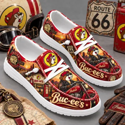 Buc-ee's Indian Motorcycle Station Print Canvas Loafer Shoes For Sunset Highway Rides NDN standalone loafer