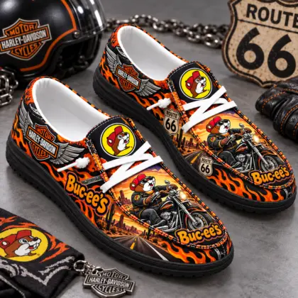 Buc-ee's Flame Motorcycle Cruiser Print Canvas Loafer Shoes For Open Road Night Rides NDN standalone loafer