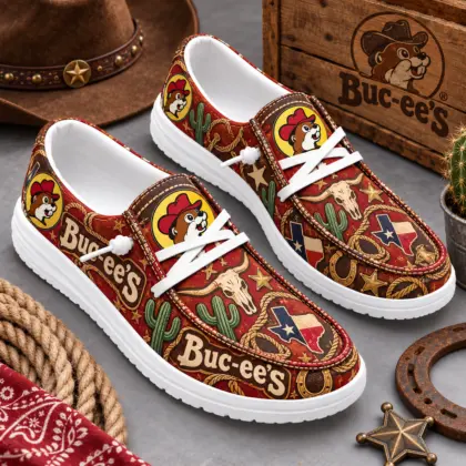 Buc-ee's Cowboy Beaver Longhorn Skull Print Canvas Loafer Shoes For Western Adventures NDN standalone loafer