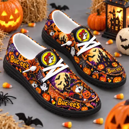 Buc-ee's Halloween Ghost Pumpkin Print Canvas Loafer Shoes For Spooky Season Nights NDN standalone loafer