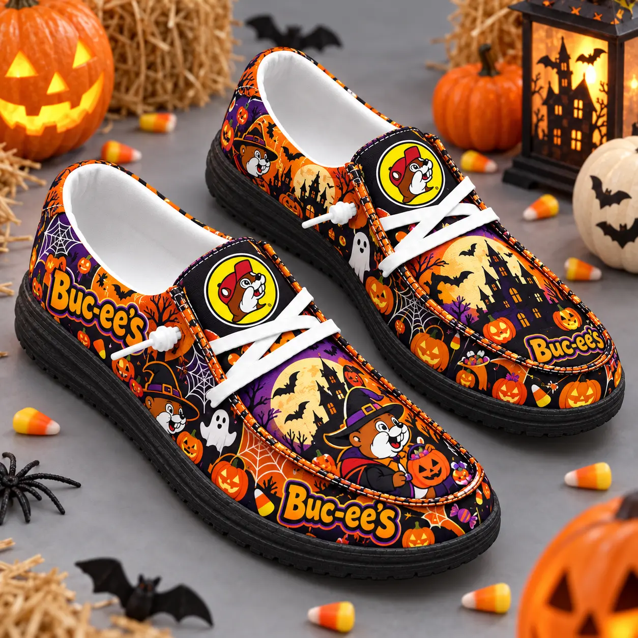 Buc-ee's Halloween Ghost Pumpkin Print Canvas Loafer Shoes For Spooky Season Nights NDN standalone loafer