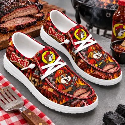 Buc-ee's Barbecue Chef Beaver Grill Print Canvas Loafer Shoes For Backyard Cookouts NDN standalone loafer