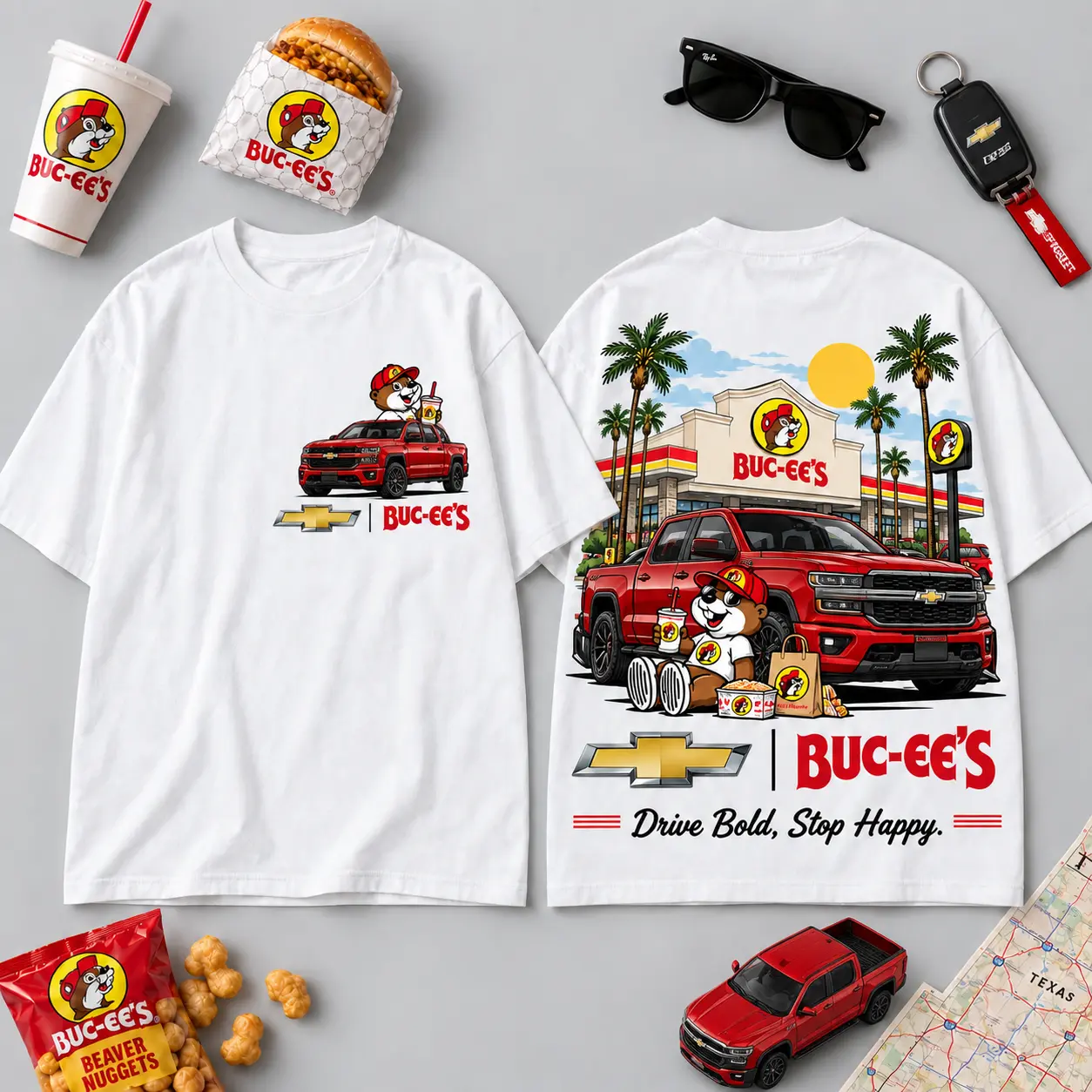 Buc-ee's Chevrolet Red Pickup T-Shirt For Truck Fans Who Fuel Up In Style NDN flat