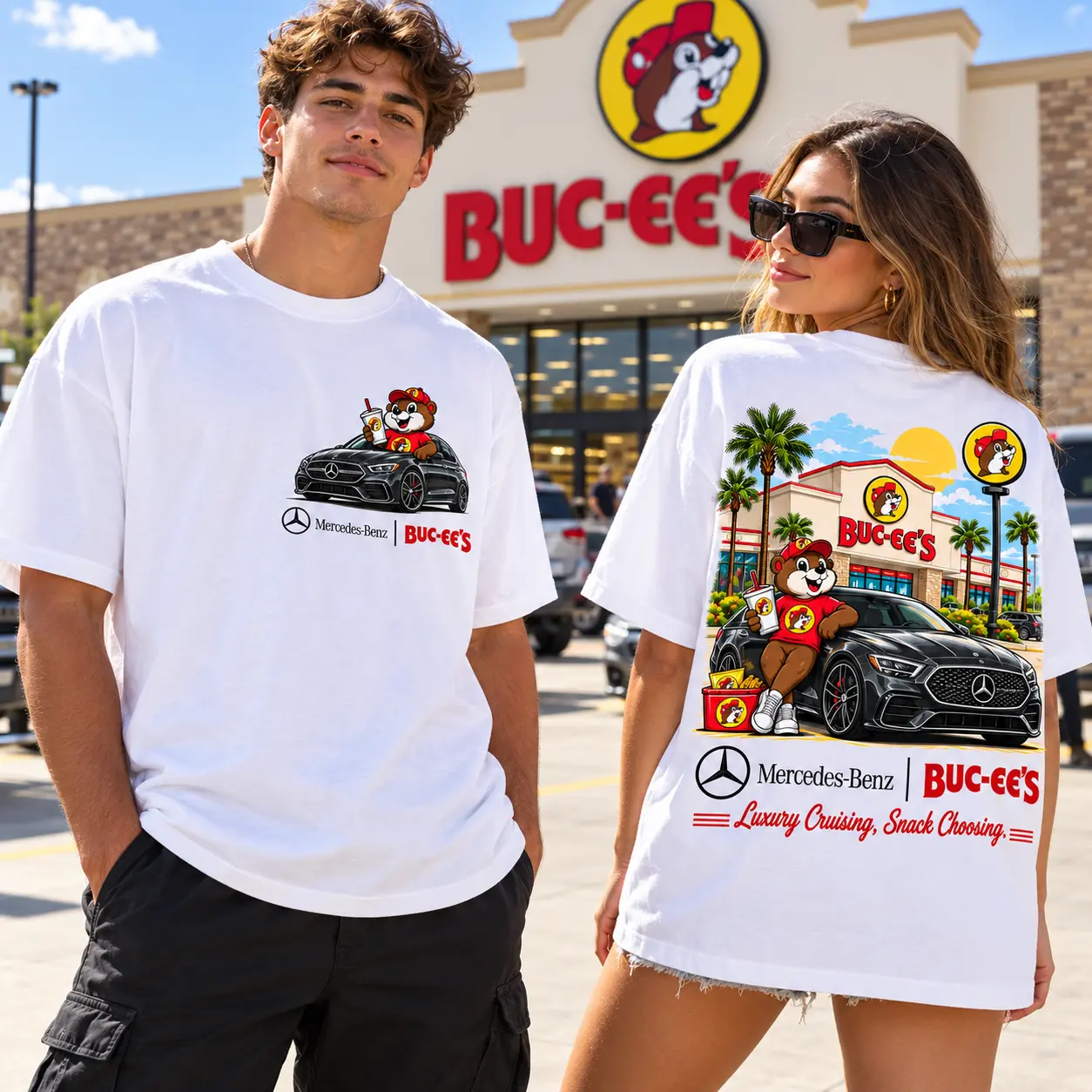 Buc-ee's Mercedes-Benz Black Car Beaver 3D Shirt For Luxury Cruising And Snack Choosing NDN worn