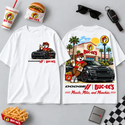 Buc-ee's Dodge Black Muscle Car Beaver 3D Shirt For Muscle Miles And Munchies NDN flat