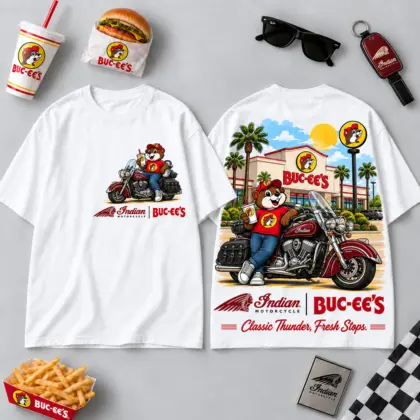 Buc-ee's Indian Red Motorcycle Beaver 3D Shirt For Sunny Rides And Roadside Treats NDN flat