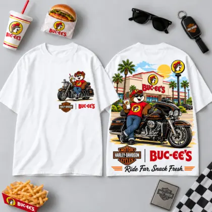 Buc-ee's Harley-Davidson Black Motorcycle Beaver 3D Shirt For Riders Taking The Scenic Snack Route NDN flat