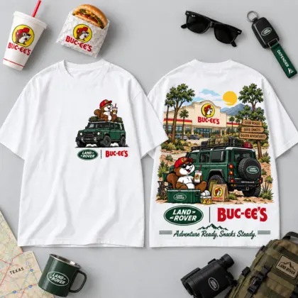 Buc-ee's Land Rover Defender Adventure T-Shirt For Explorers Who Keep Their Snacks Steady NDN flat