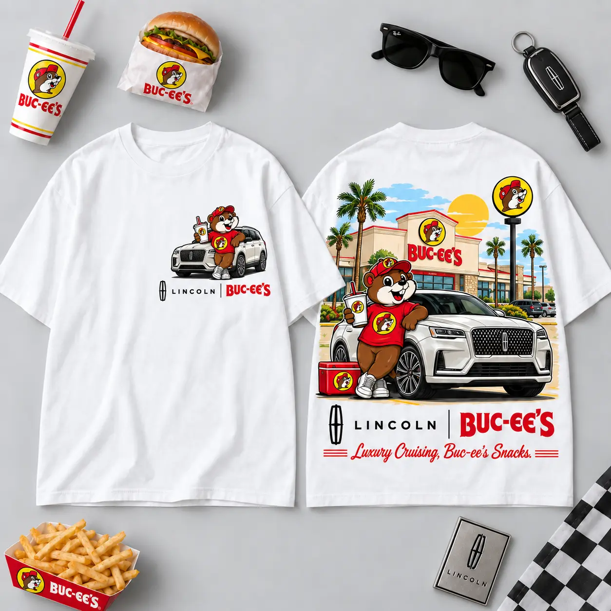 Buc-ee's Lincoln White SUV Beaver 3D Shirt For Luxury Miles And Road Trip Smiles NDN flat