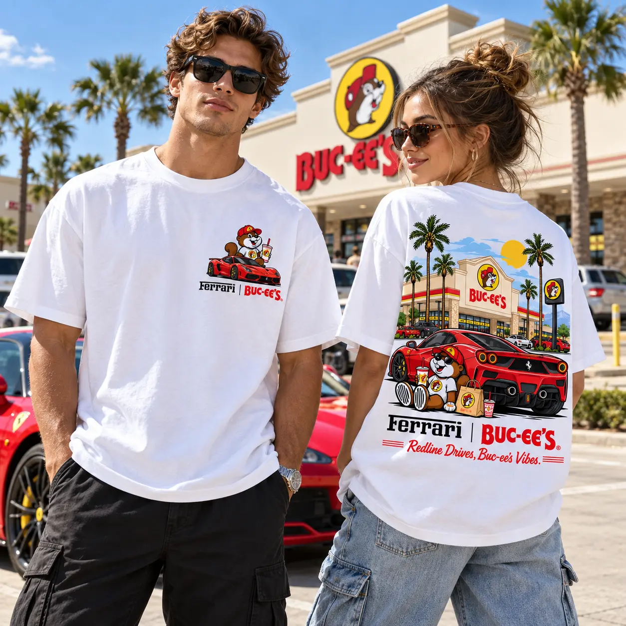 Buc-ee's Ferrari Red Sports Car T-Shirt For Redline Drives And Road Trip Vibes NDN worn