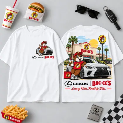 Buc-ee's Lexus White Car Beaver 3D Shirt For Luxury Rides And Laidback Snack Stops NDN flat