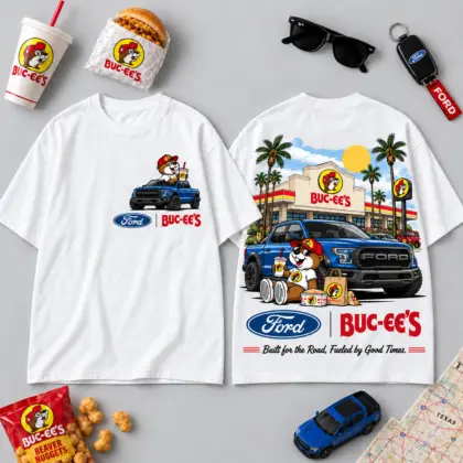 Buc-ee's Ford Blue Pickup T-Shirt For Open Road Adventures Fueled By Good Times NDN flat