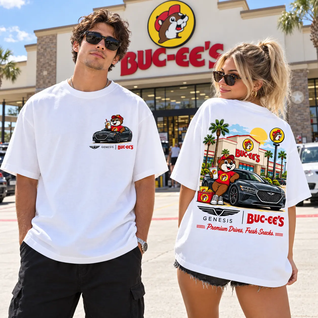 Buc-ee's Genesis Black Sedan Beaver 3D Shirt For Refined Rides And Relaxed Snack Stops NDN worn