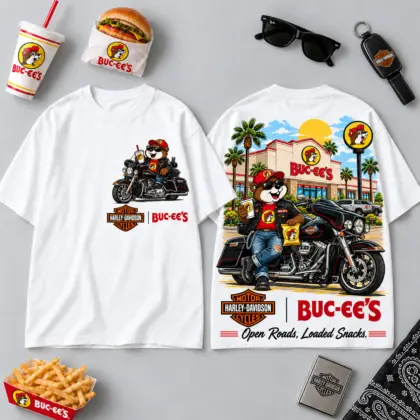 Buc-ee's Harley-Davidson Touring Motorcycle Beaver 3D Shirt For Open Roads And Loaded Snacks NDN flat