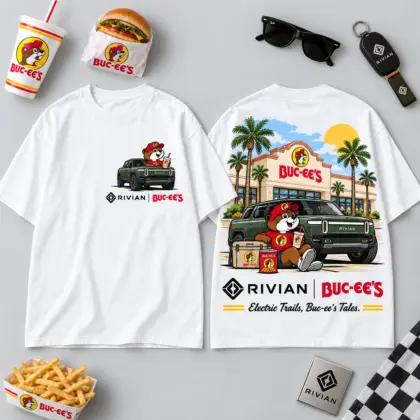 Buc-ee's Rivian Olive Pickup Beaver 3D Shirt For Electric Road Trips And Snack Stops NDN flat