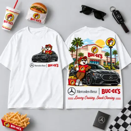 Buc-ee's Mercedes-Benz Black Car Beaver 3D Shirt For Luxury Cruising And Snack Choosing NDN flat