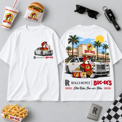Buc-ee's Rolls-Royce White Sedan Beaver 3D Shirt For Elite Rides And Roadside Bites NDN flat