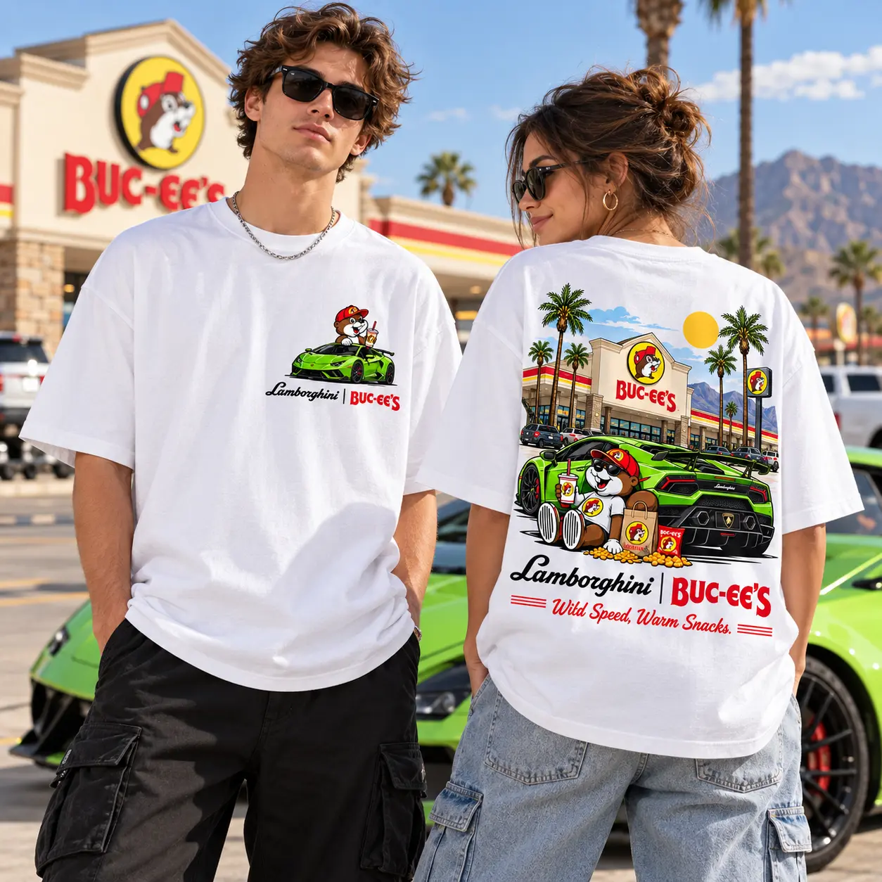 Buc-ee's Lamborghini Green Supercar T-Shirt For Drivers Chasing Wild Speed And Warm Snacks NDN worn