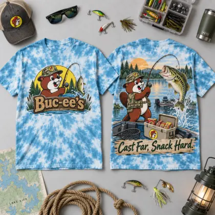 Buc-ee's Fishing Beaver Lake T-Shirt for Anglers Hooked on the Next Open Water NDN flat front and back