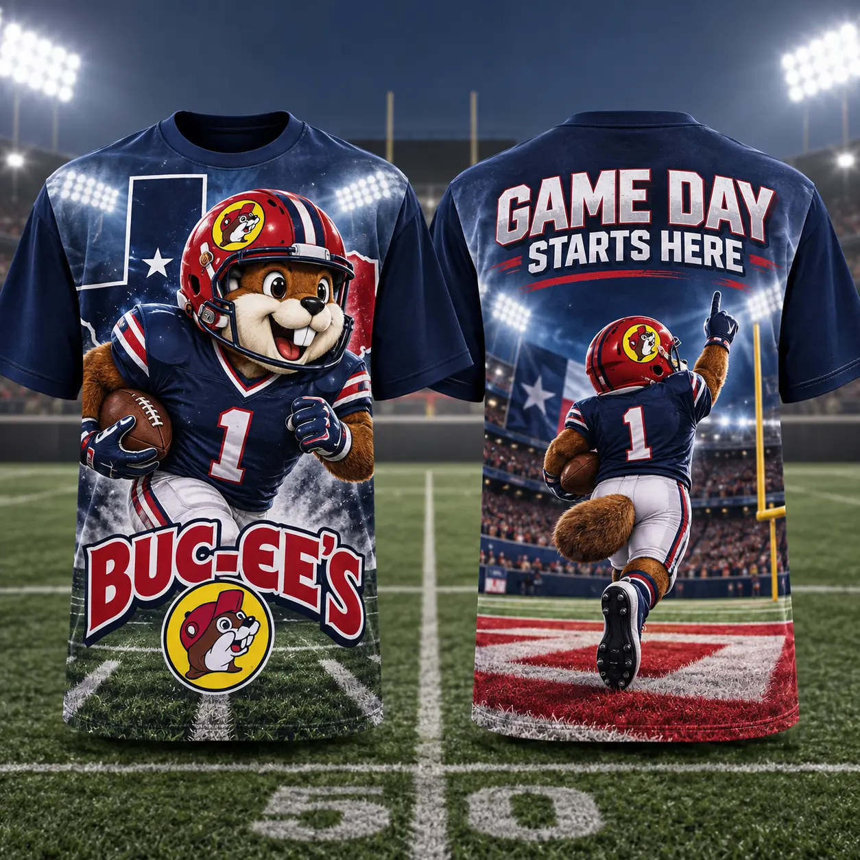 Buc-ee's Football Beaver Stadium 3D Shirt For Fans Ready To Start Game Day NDN flat front and back
