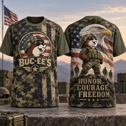 Buc-ee's Soldier Beaver Eagle Flag 3D Shirt Celebrating Honor Courage And Freedom NDN flat front and back