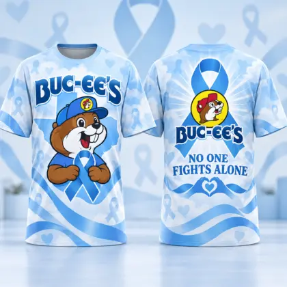 Buc-ee's Blue Ribbon Beaver 3D Shirt For Showing Support And Standing Together NDN flat front and back