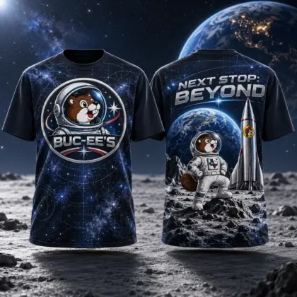 Buc-ee's Astronaut Beaver Rocket 3D Shirt For Explorers Heading Beyond The Highway NDN flat front and back