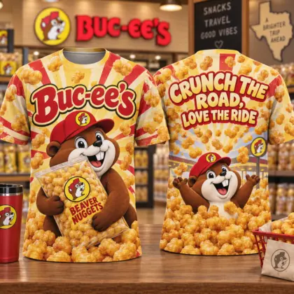 Buc-ee's Golden Nuggets Road Trip 3D Shirt For Snack Lovers Enjoying The Ride NDN flat front and back