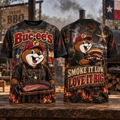 Buc-ee's Barbecue Beaver Smoky Grill 3D Shirt For Fans Of Slow Cooked Weekends NDN flat front and back