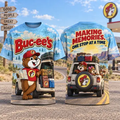 Buc-ee's Vacation Van Scenic Road 3D Shirt For Making Memories Along The Way NDN flat front and back