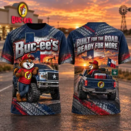 Buc-ee's Pickup Truck Denim Look 3D Shirt For Drivers Ready For More Miles NDN flat front and back