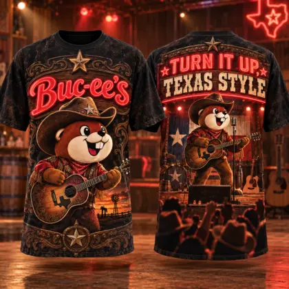 Buc-ee's Guitar Beaver Country Music 3D Shirt For Turning Up Texas Style NDN flat front and back