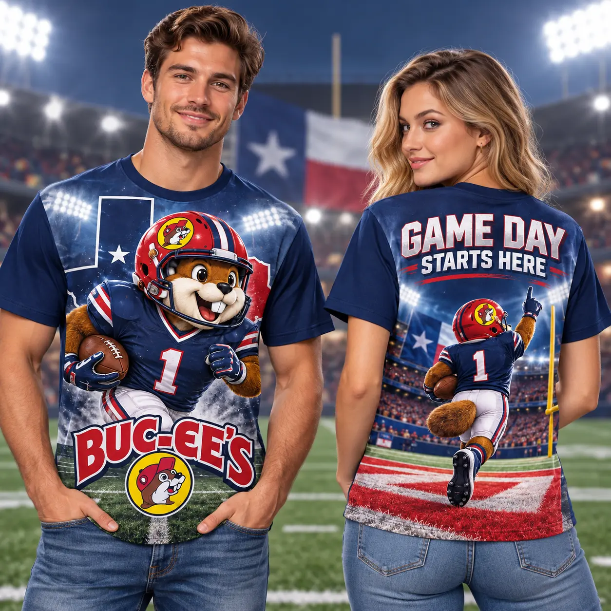Buc-ee's Football Beaver Stadium 3D Shirt For Fans Ready To Start Game Day NDN worn front and back