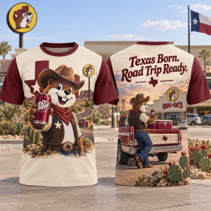 Buc-ee's Dr Pepper Western Cowboy T-Shirt For Texas Travelers With A Taste For Adventure NDN flat front and back