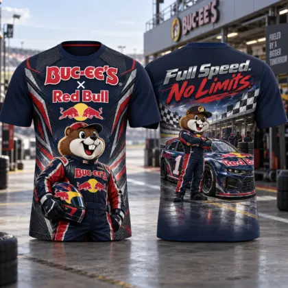 Buc-ee's Red Bull Racing T-Shirt For Speed Enthusiasts Who Live For The Next Lap NDN flat front and back
