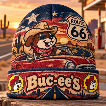 Buc-ee's Route 66 Sunset Graphic Printed Beanie For Open Road Adventures NDN standalone beanie