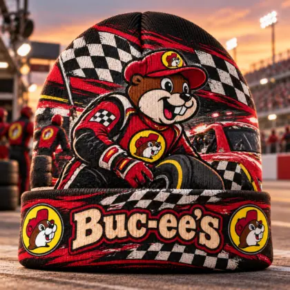Buc-ee's Racing Beaver Checkered Flag Graphic Printed Beanie For Race Day Fans NDN standalone beanie