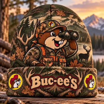Buc-ee's Woodland Beaver Camouflage Graphic Printed Beanie For Forest Trail Adventures NDN standalone beanie