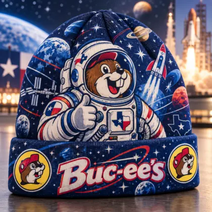 Buc-ee's Astronaut Beaver Rockets Graphic Printed Beanie For Starry Space Adventure Fans NDN standalone beanie