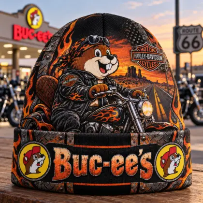 Buc-ee's Harley Davidson Biker Flames Graphic Printed Beanie For Open Highway Rides NDN standalone beanie