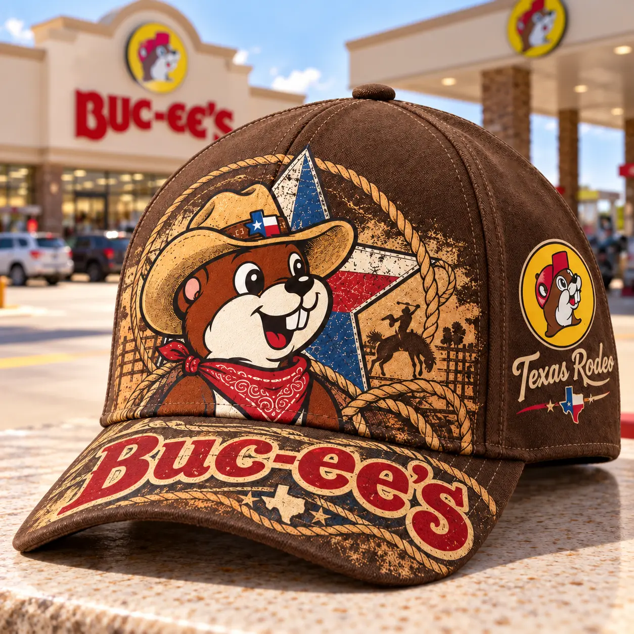Buc-ee's Cowboy Beaver Texas Star Print Baseball Cap For Western Adventures And Country Getaways NDN standalone cap