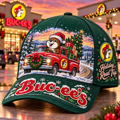 Buc-ee's Christmas Santa Beaver Red Truck Print Baseball Cap For Festive Holiday Road Trips NDN standalone cap