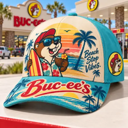 Buc-ee's Beach Beaver Palm Tree Print Baseball Cap For Sunny Coastal Stops And Summer Getaways NDN standalone cap
