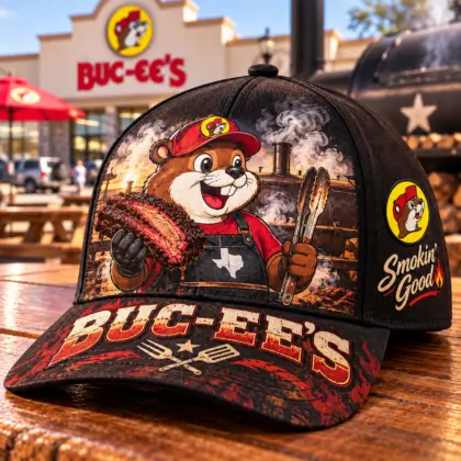 Buc-ee's Barbecue Beaver Smoky Grill Print Baseball Cap For Backyard Cookouts And Roadside Feasts NDN standalone cap