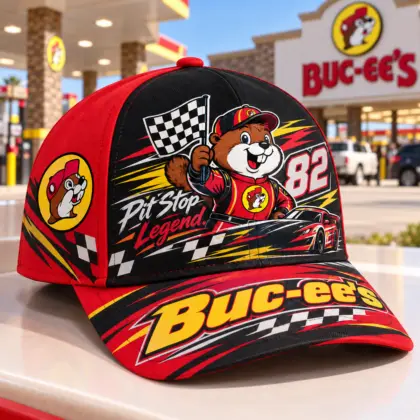 Buc-ee's Racing Beaver Checkered Flag Print Baseball Cap For Pit Stop Legends And Trackside Days NDN standalone cap